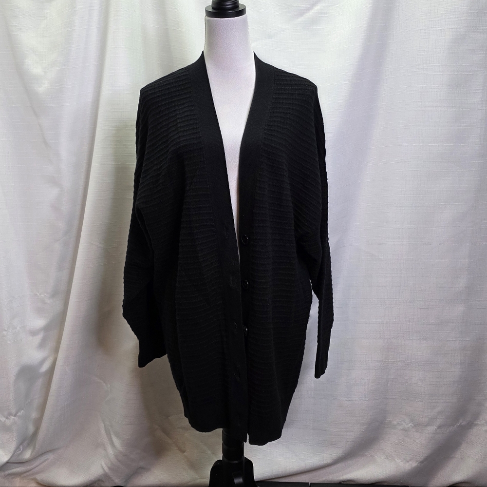 Express Black Ribbed Oversized Button Front Cardi… - image 3